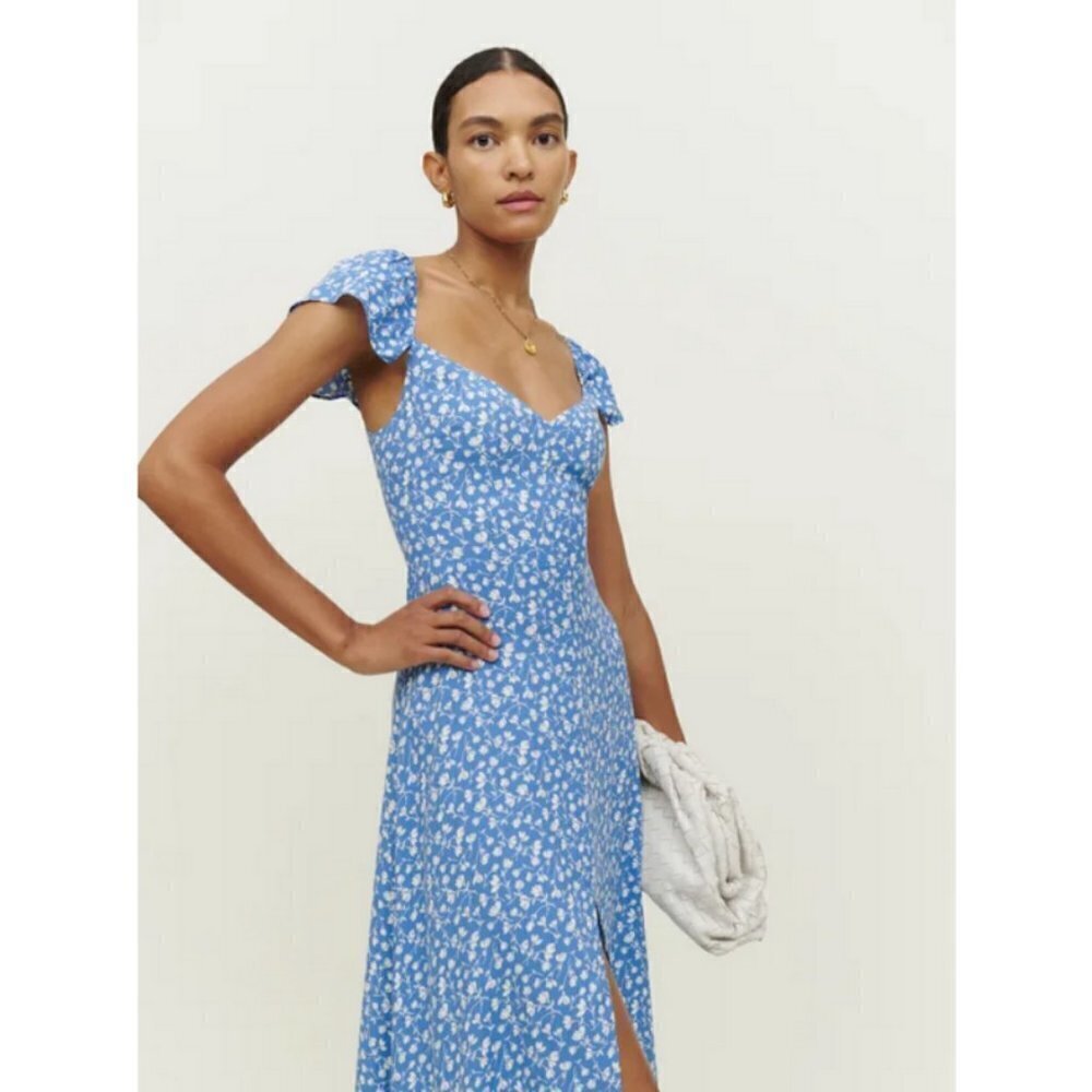 💕REFORMATION💕 Baxley Dress ~ Marie Blue Floral Print 10 NWT - Picture 2 of 14